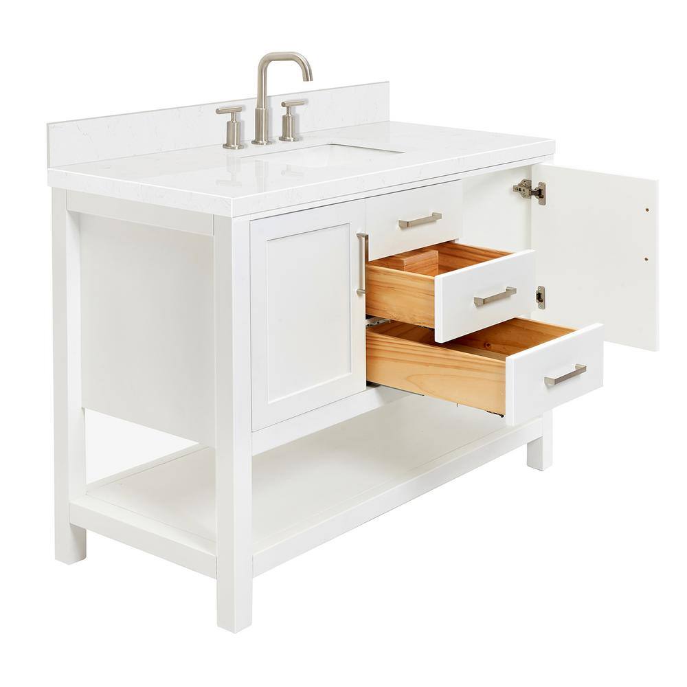 Magnolia 48" White Hardwood Freestanding Bathroom Vanity with Quartz Top
