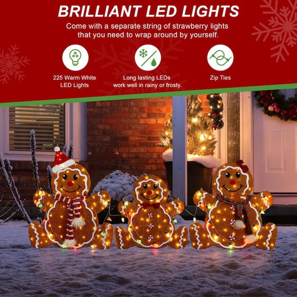 Glitzhome 38.25 in. Lighted Christmas 2D Fabric Gingerbread Family