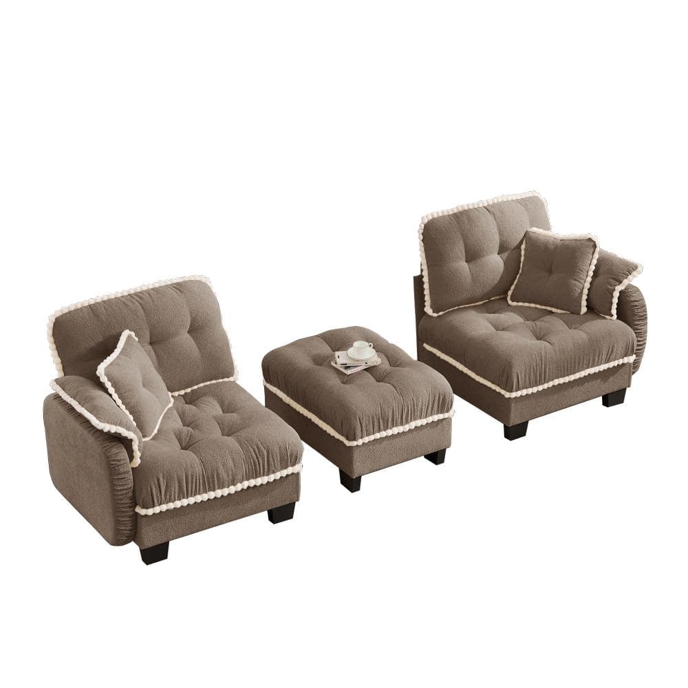 Chenille Cloud 68 in. Wide Flared Arm Chenille L-Shaped Loveseat Sofa with 4 Pillows, Movable Ottoman, Quilted Tufted