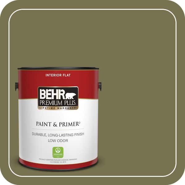 BEHR PREMIUM PLUS 1 gal. #S350-6 Truly Olive Flat Low Odor Interior Paint & Primer