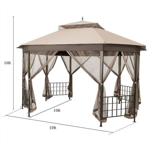 WELLFOR 2-Tier 10 ft. x 10 ft. Patio Gazebo Canopy Tent OP-HKY-70663 - The  Home Depot