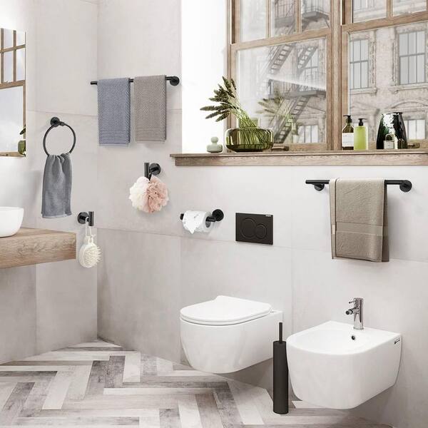 6-Piece Wall Mount Stainless Steel Bathroom Towel Rack Set in Matte Black