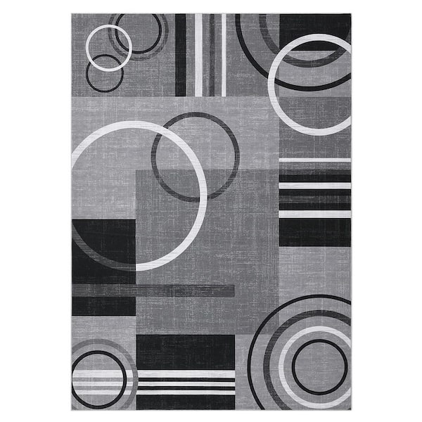 Gray 9x12ft Geometric Abstract Washable Area Rug