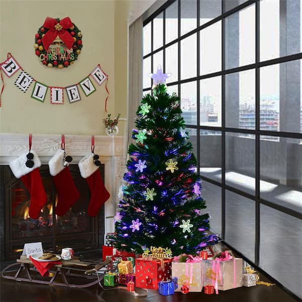 4 ft. Pre-Lit Fiber Optic Artificial Christmas Tree with Multi-Color Lights Snowflakes