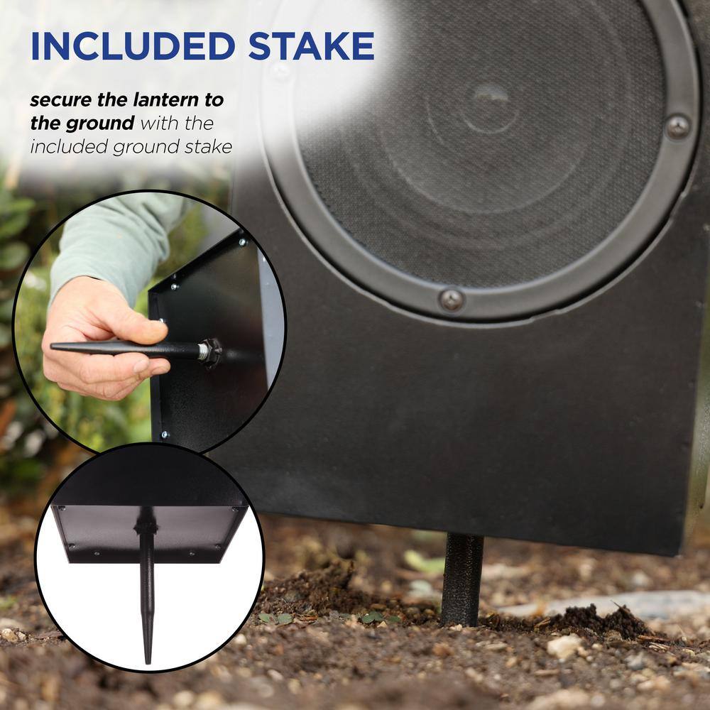24'' Black Metal Solar LED Outdoor Lantern with Bluetooth Speaker