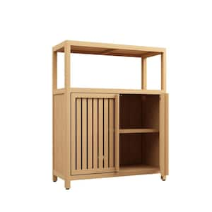 24.56 in. W x 10.74 in. D x 32.08 in. H Natural Brown Bamboo Linen Cabinet Bath Storage Cabinet w/2-Doors and Open Shelf