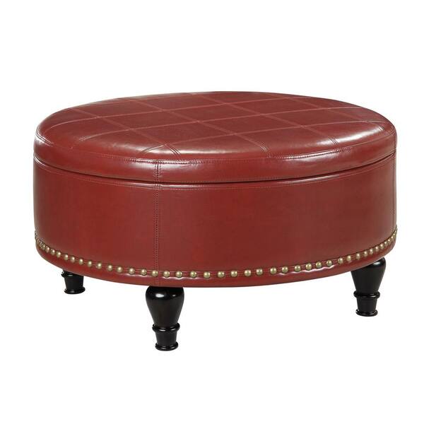 OS Home and Office Augusta Red Upholstered Round Storage Ottoman (Set of 1)