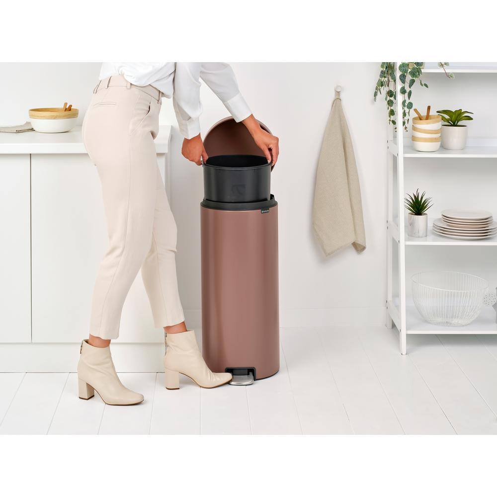 Satin Taupe 8-Gallon Fingerprint Resistant Step-On Trash Can
