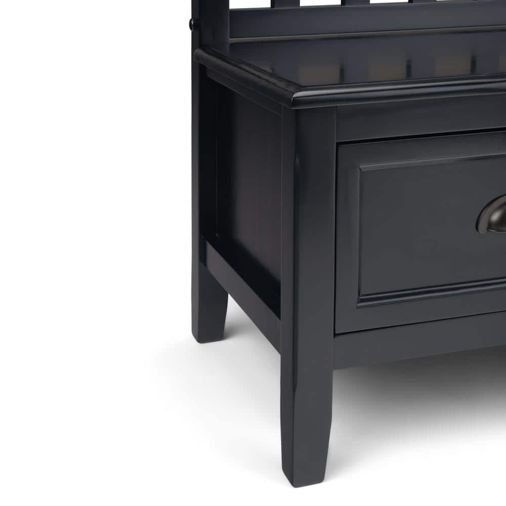 Black Solid Wood Entryway Bench with Storage Drawers