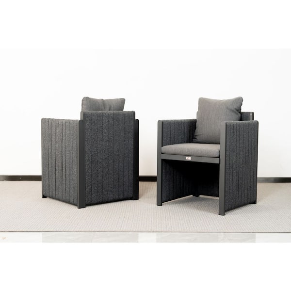 15-Piece Aluminum Outdoor Dining Set All-Weather Modern Rectangular Dining Table & Chairs with Olefin Cushions, Grey