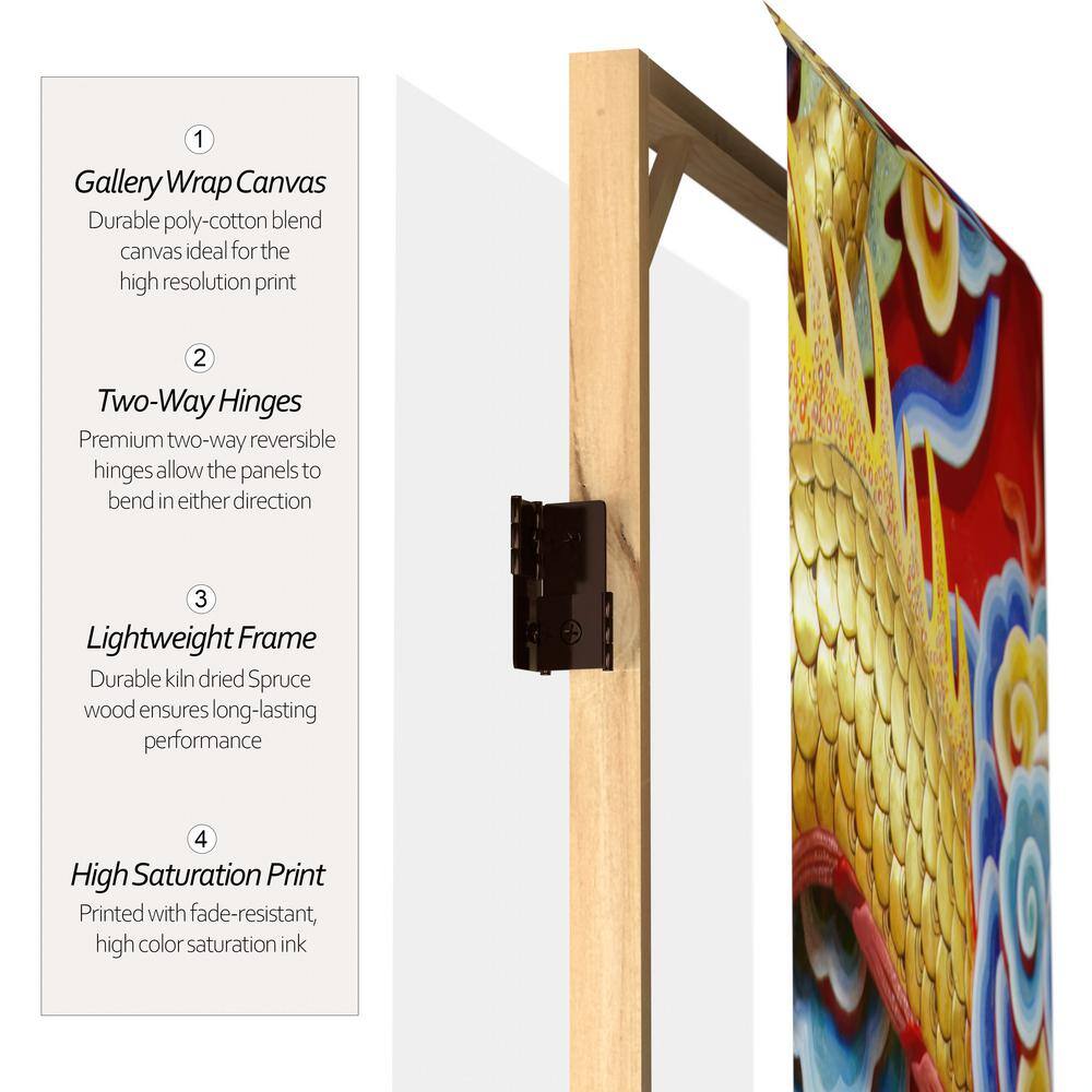 6 ft Red and Gold Chinese Dragon Folding Room Divider