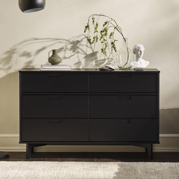 Walker Edison Furniture Company Sloane 6-Drawer Black Solid Wood Mid-Century Modern Solid Wood Dresser