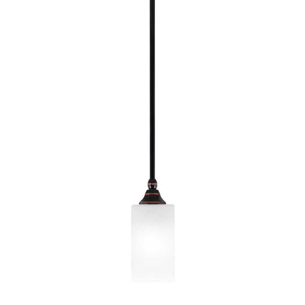 Sparta 100-Watt 1-Light Black Copper Mini Pendant Light with White Marble G