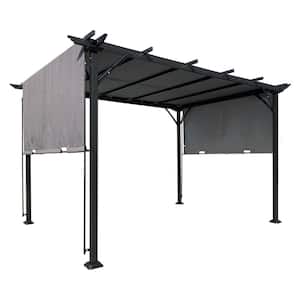 9.5 ft. x 12 ft. Gray Outdoor Pergola Patio Gazebo, Retractable Shade Canopy, Steel Frame Grape Gazebo
