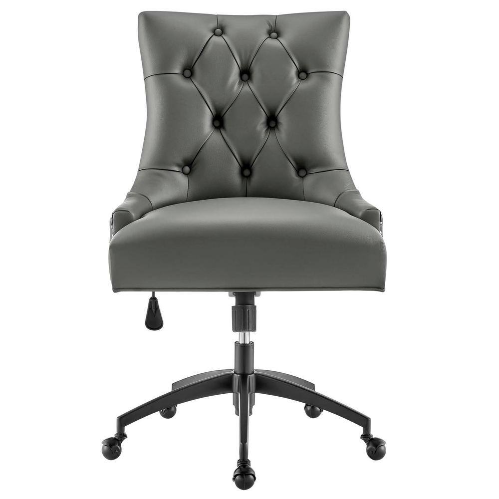 Gray Vegan Leather Tufted Swivel Office Chair