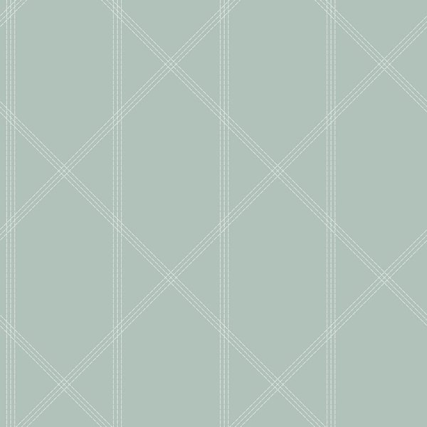 A-Street Prints Walcott Stitched Trellis Blue Matte Paper Wallpaper Sample