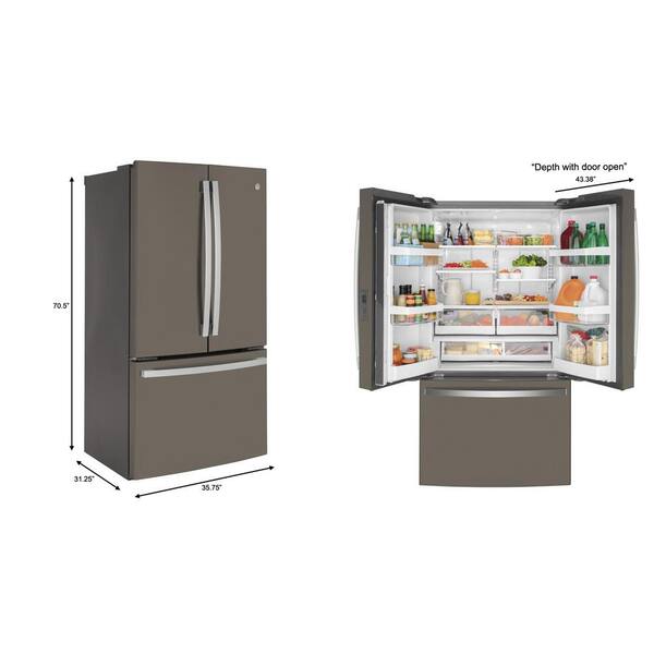 Ge 23 1 Cu Ft French Door Refrigerator In Slate Fingerprint Resistant Counter Depth And Energy Star Gwe23gmnes The Home Depot