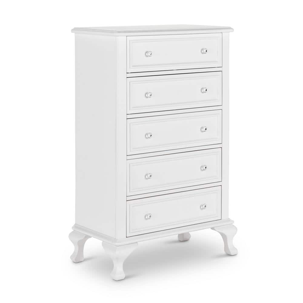 White 5-Drawer Chest with Crystal Knobs and Felt Lined Drawer