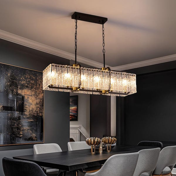 WDETR 39 in. Modern 6-Light Rectangle Black Crystal Chandelier for