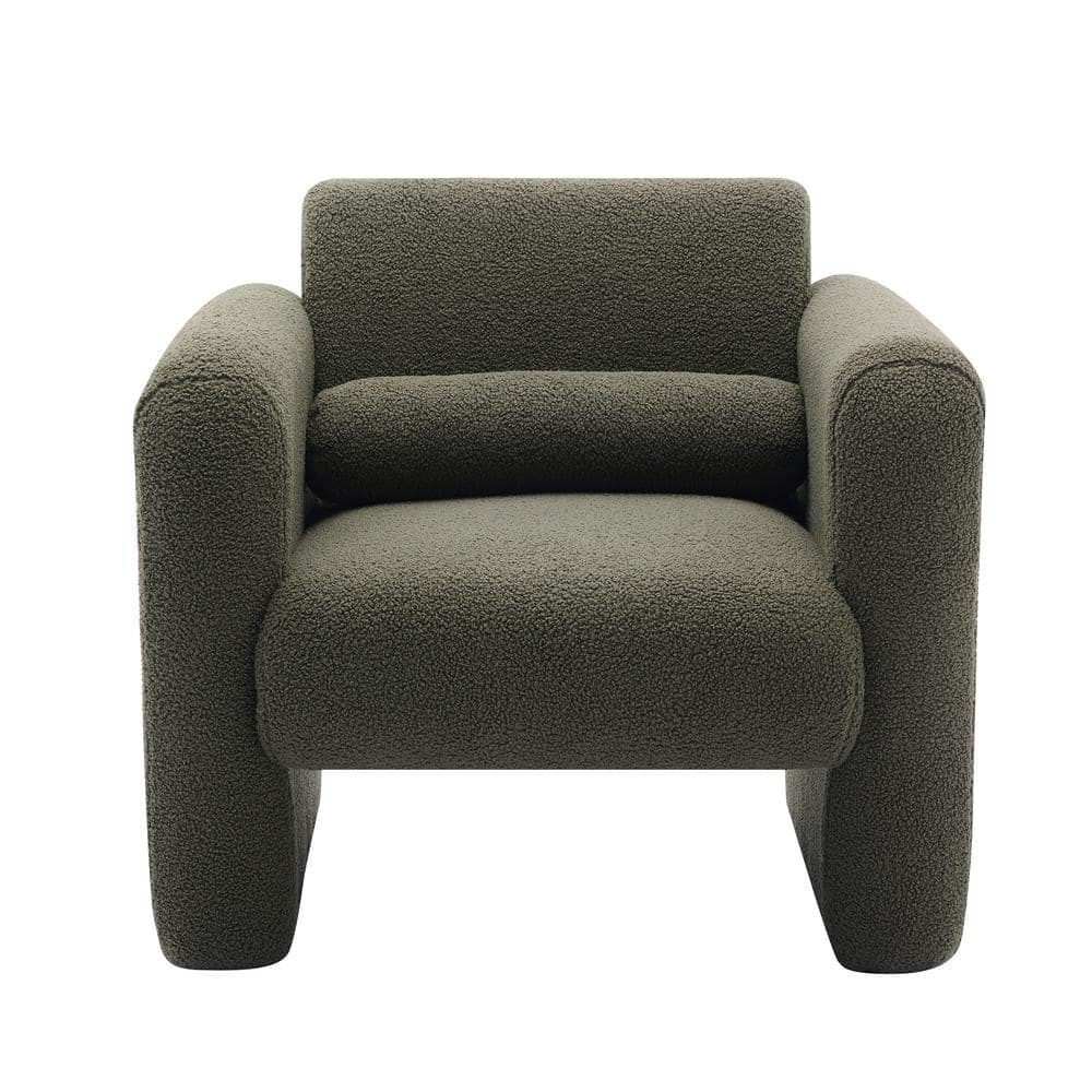 Green Lambskin Sherpa Fabric Accent Armchair Comfy Reading Arm Chair Soft C