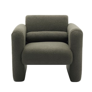 Green Lambskin Sherpa Fabric Accent Armchair Comfy Reading Arm Chair Soft Cushion Armchair with Back and Lumber Pillow