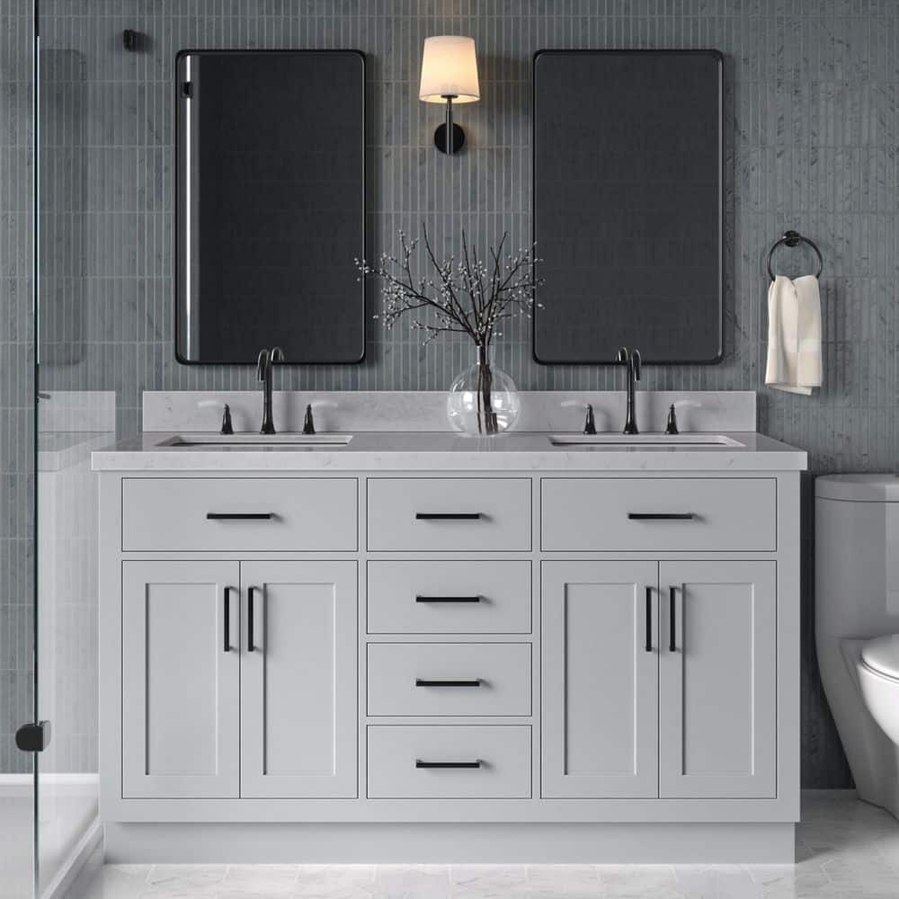 Gray 60'' Double Freestanding Hardwood Vanity Base