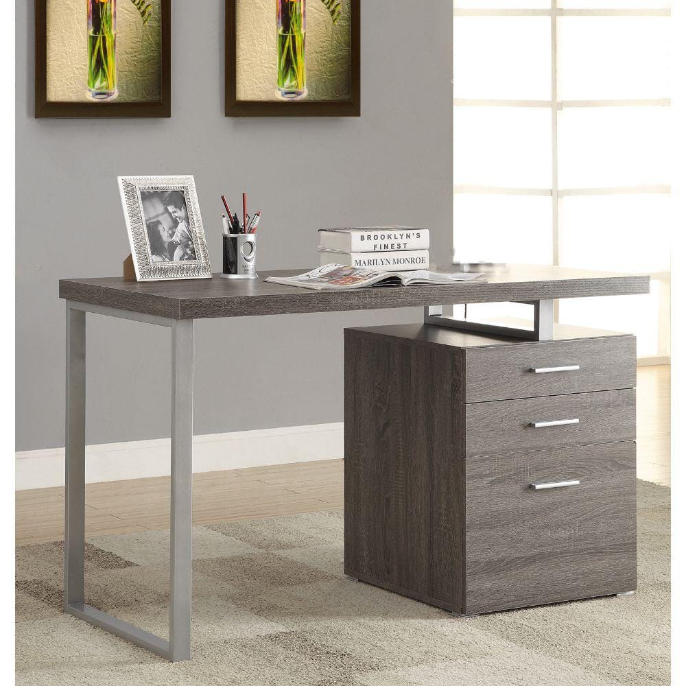 Weathered Gray Modern Office Desk with File Storage