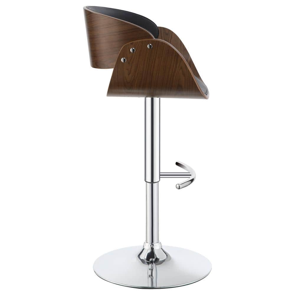 Black Adjustable Swivel Bar Stool with Walnut Wood and Chrome Base