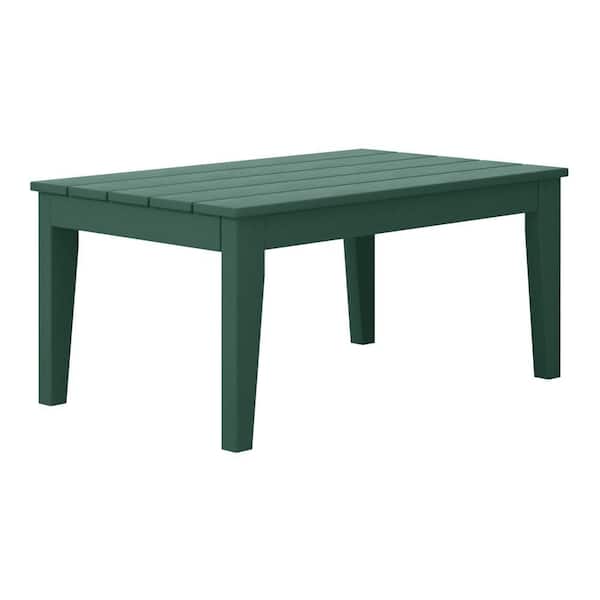 Laguna Outdoor Patio Weather Resistant Poly Plastic Rectangle Coffee Table in Dark Green