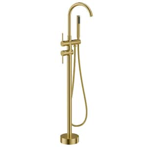 2-Handle Claw Foot Tub Faucet with Hand Shower High-Arc Gooseneck Design in. Gold