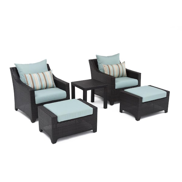 RST BRANDS Deco 5-Piece Wicker Patio Conversation Set with Bliss Blue Cushions