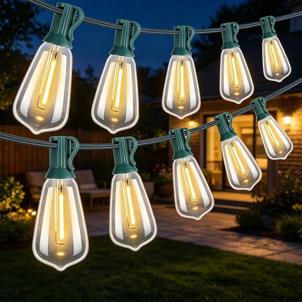52 Light 100 ft. Green Outdoor Hardwired Edison ST38 LED Patio