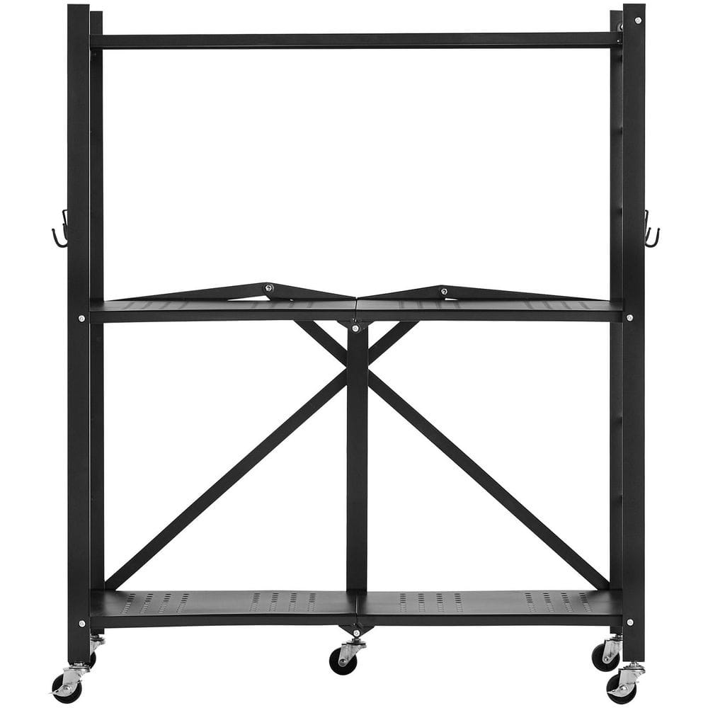 3-Tier Metal Shelf, 13 in. W x 30 in. D Black Foldable, with Wheels, Heavy Duty Garage Wall Shelf 2025 Update price history on PriceWatchPro