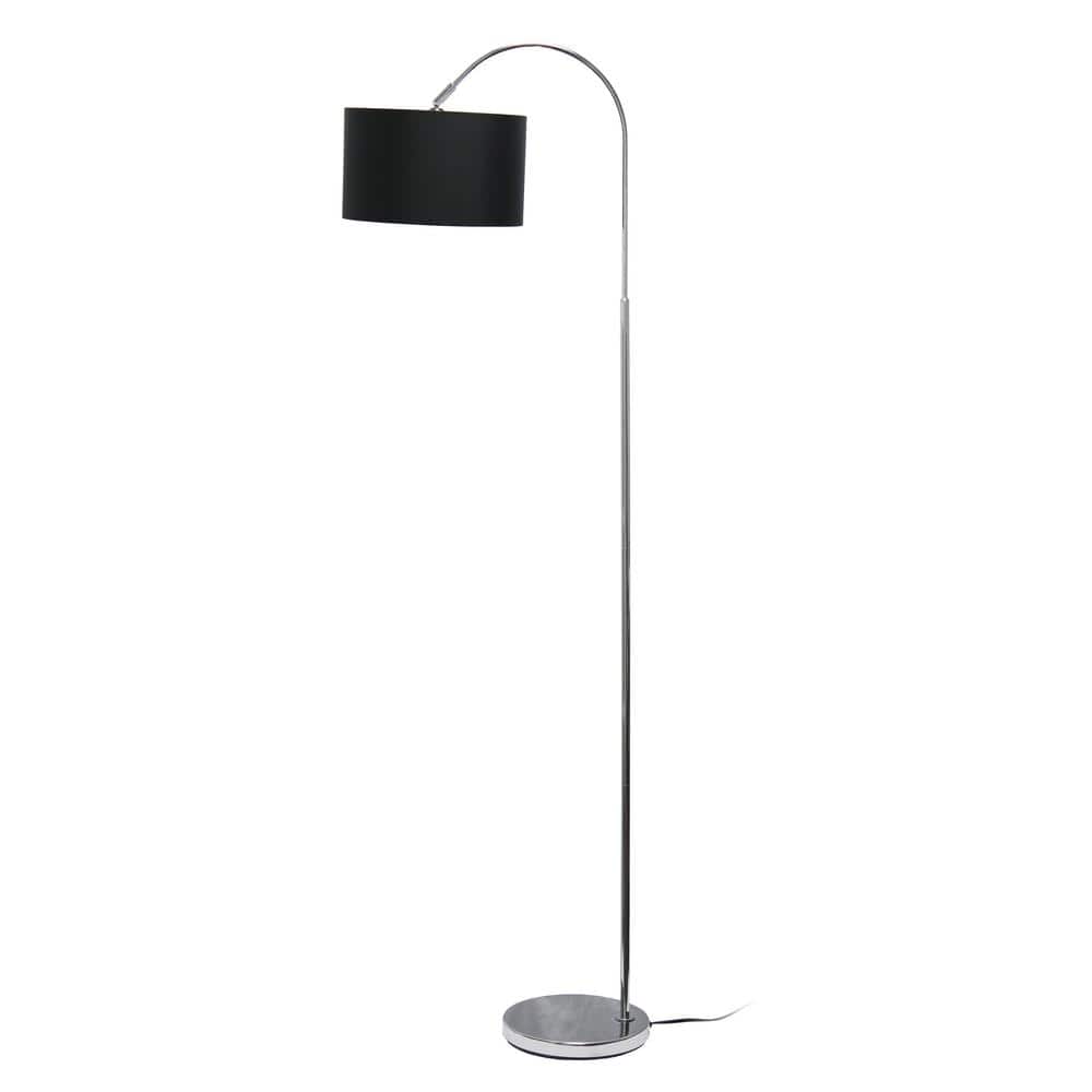 66" Brushed Nickel Arched Floor Lamp with Black Fabric Shade