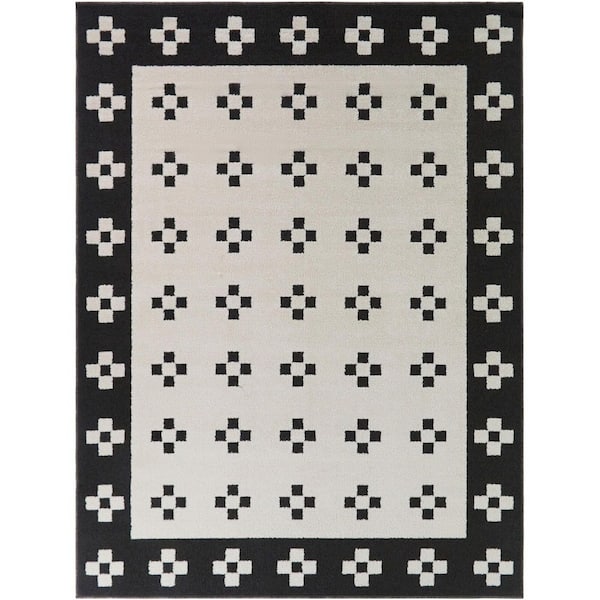Sebenico Cream/Black 8 ft. x 10 ft. Geometric Border Area Rug