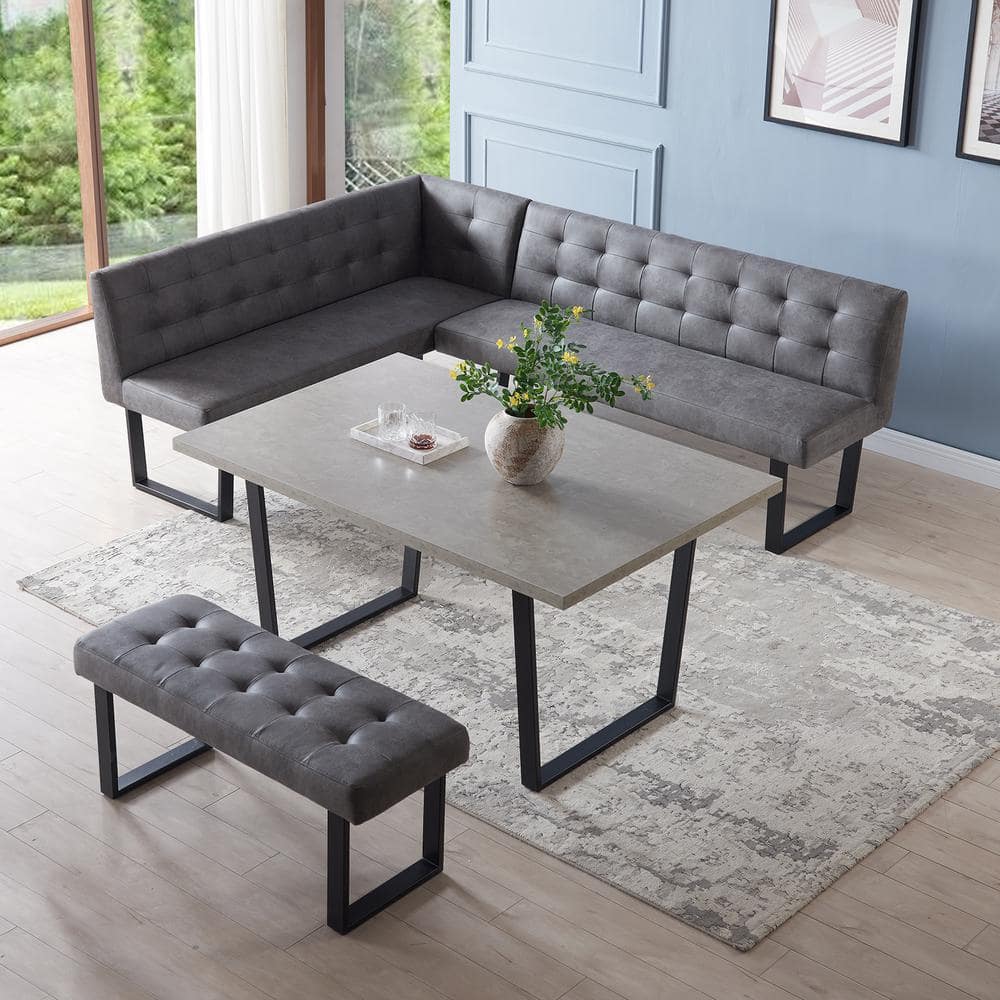 GOJANE 3-Piece Gray Dining Table Set 47.2 in. Rectangle Table, 1 Right ...