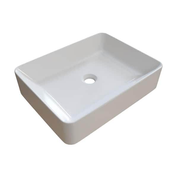 Glass Warehouse Rectangular Bathroom Ceramic Vessel Sink Art Basin in White
