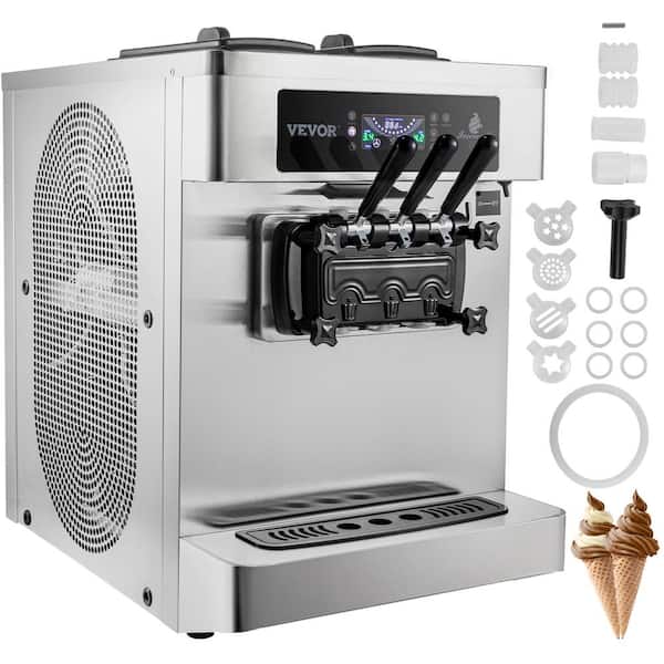 VEVOR 2450W Countertop Ice Cream Maker 20-28L/H Yield Soft Serve Machine 2+1 Flavors Frozen Yogurt Maker with 1.8L Cylinders