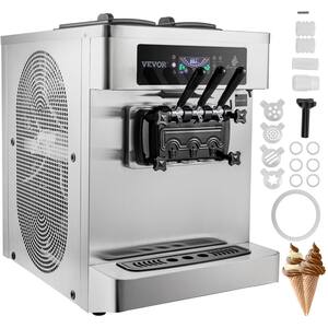 2450W Countertop Ice Cream Maker 20-28L/H Yield Soft Serve Machine 2+1 Flavors Frozen Yogurt Maker with 1.8L Cylinders