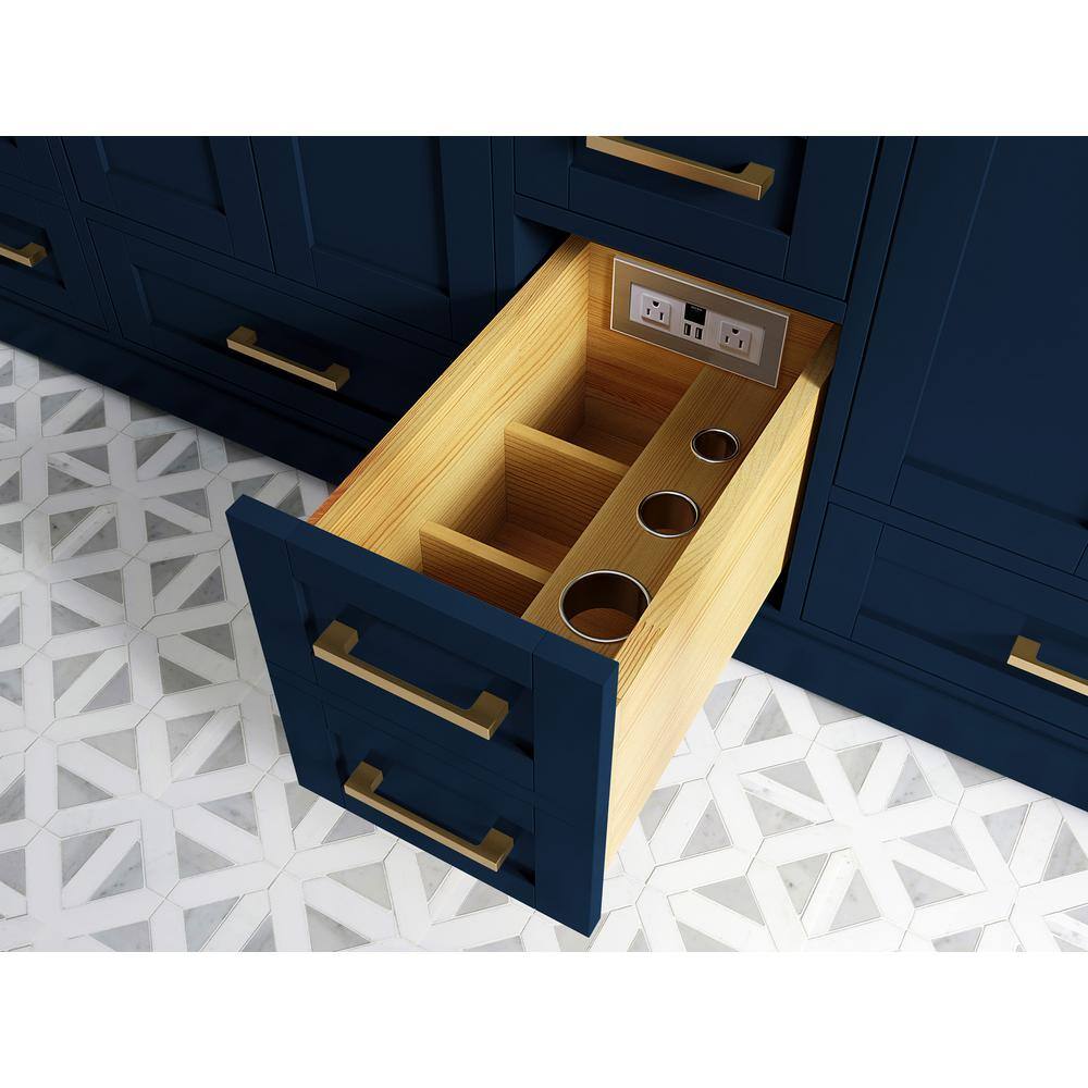 84" Navy Blue Solid Wood Double Sink Bathroom Vanity with Quartz Top