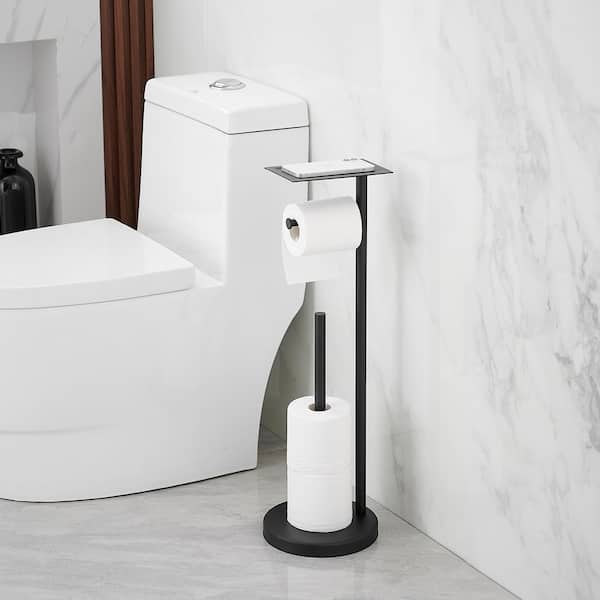 Freestanding Toilet Paper Holder with Shelf in Matte Black