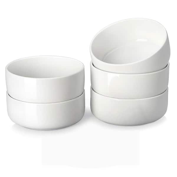 24 fl. oz. White Porcelain Cereal Bowls, Kitchen Ceramic Serving Bowls, Dishwasher and Microwave Safe (Set of 6)