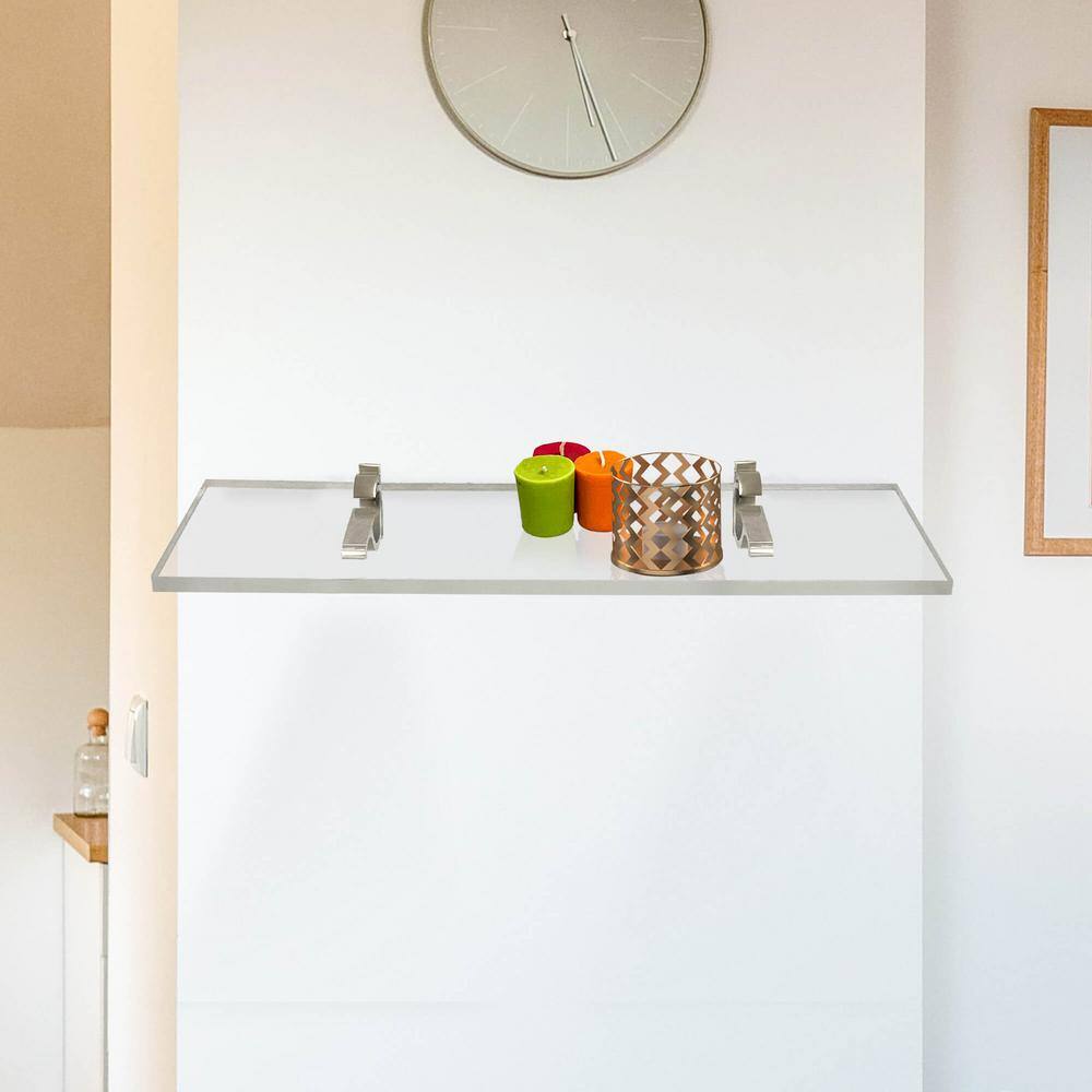 Clear Acrylic Floating Wall Shelf with Brushed Nickel Brackets