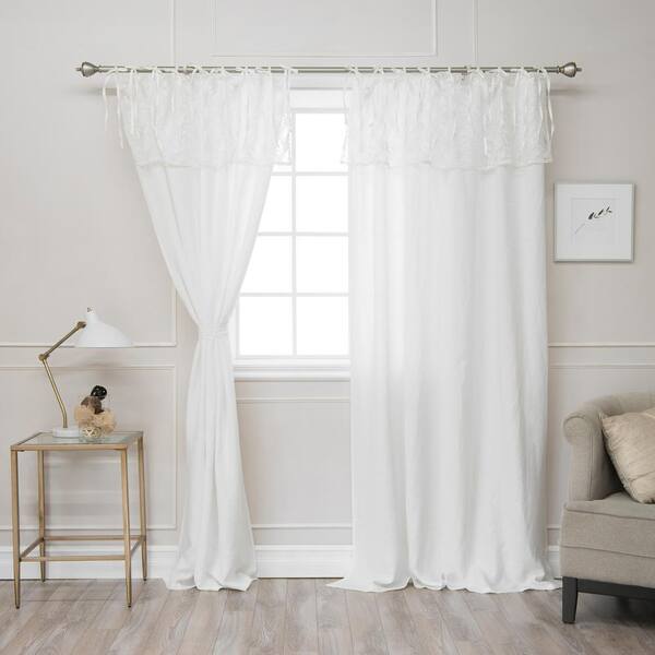 Ivory Lace Curtain for Living Room Ruffle Trim Sheer Curtain for