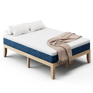 Brown Wood Frame Full Platform Bed with 10 in. Foam Mattress Set CertiPUR-US Certified