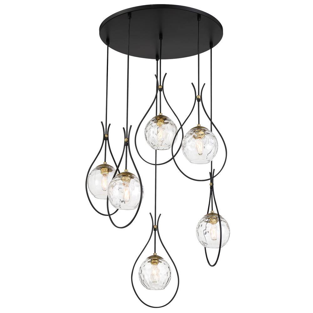 Cody 6-Light Black and Soft Brass Pan Pendant Light with Clear Water Glass Shades price history on PriceWatchPro