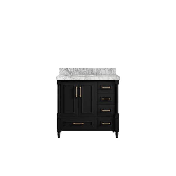 Willow Collections Hudson 36 in. W x 22 in. D x 36 in. H Left Offset Sink Bath Vanity in Black with 2 in. Carrara Marble Top