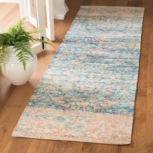 Saffron Turquoise/Peach 2 ft. x 6 ft. Distressed Floral Runner Rug