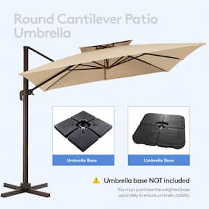 12 ft. x 12 ft. Square Outdoor Cantilever Umbrella Patio 2-Tier Top Rotation Umbrella with Cover in Beige