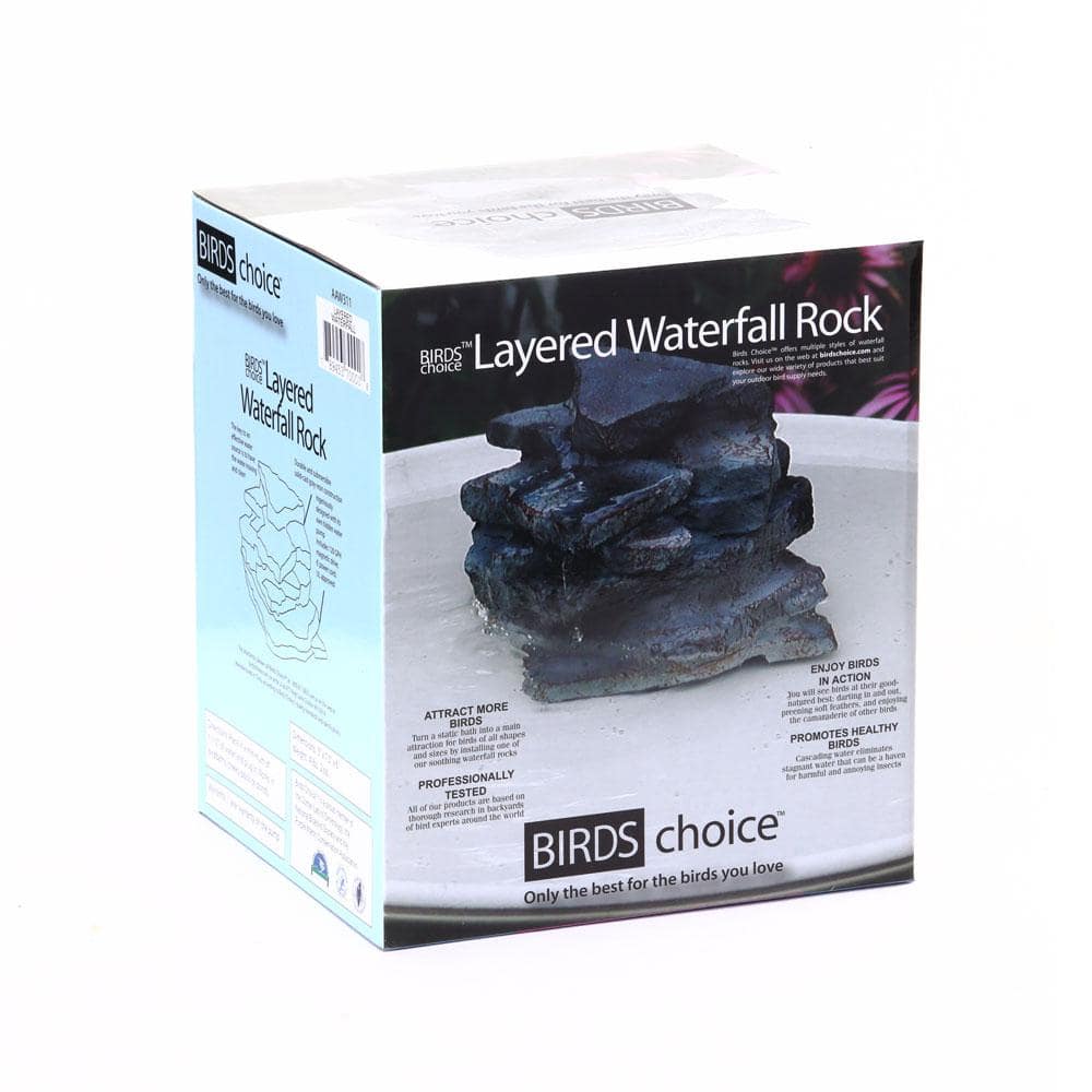Gray Resin Layered Waterfall Rock Bird Bath Accessory